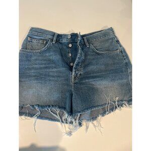 High-Waisted Distressed Denim Button-Fly Shorts - Size 31 - Seven for all Mankin